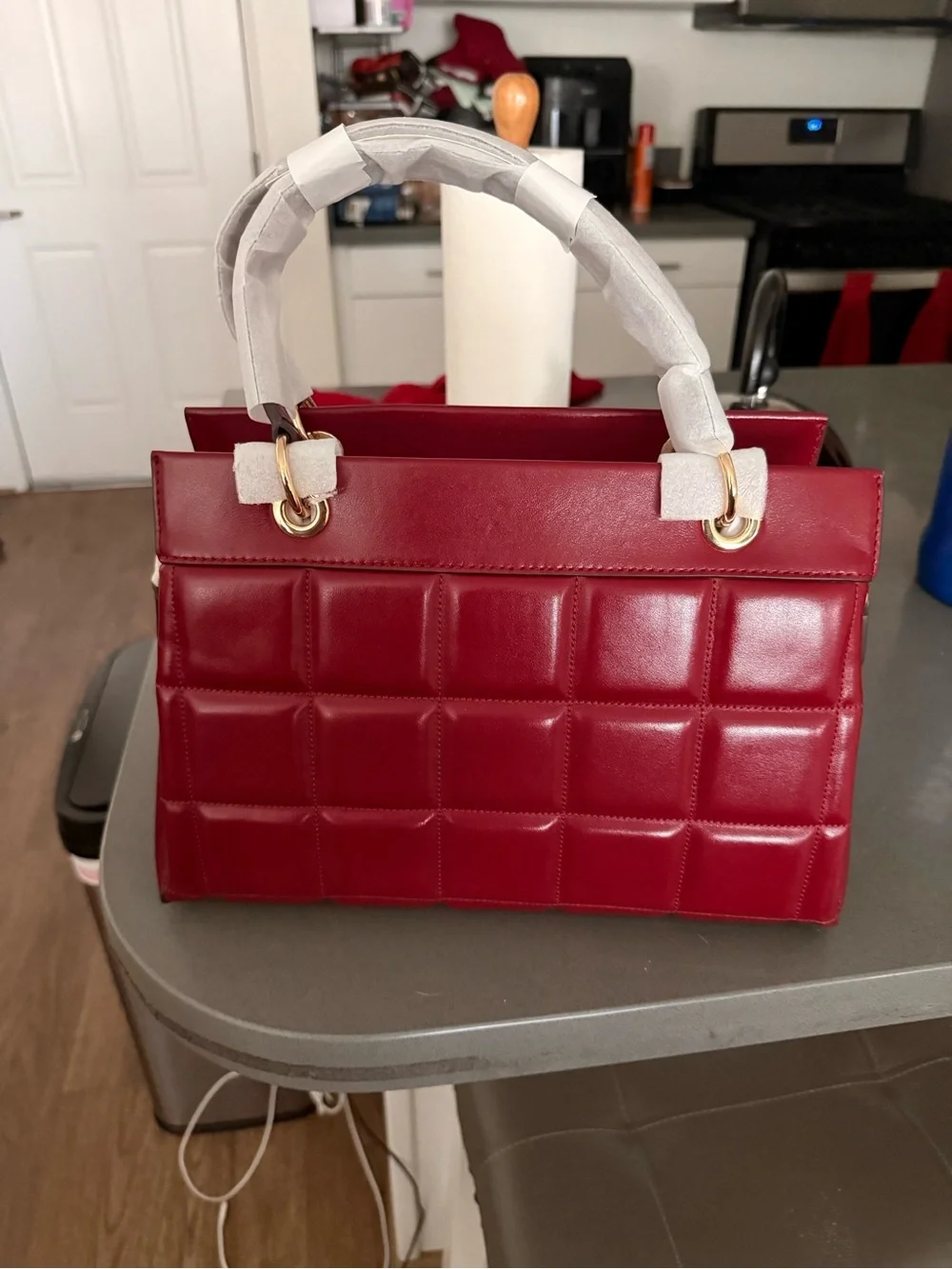Michael Kors Red Quilted Top-Handle Satchel with Gold Hardware